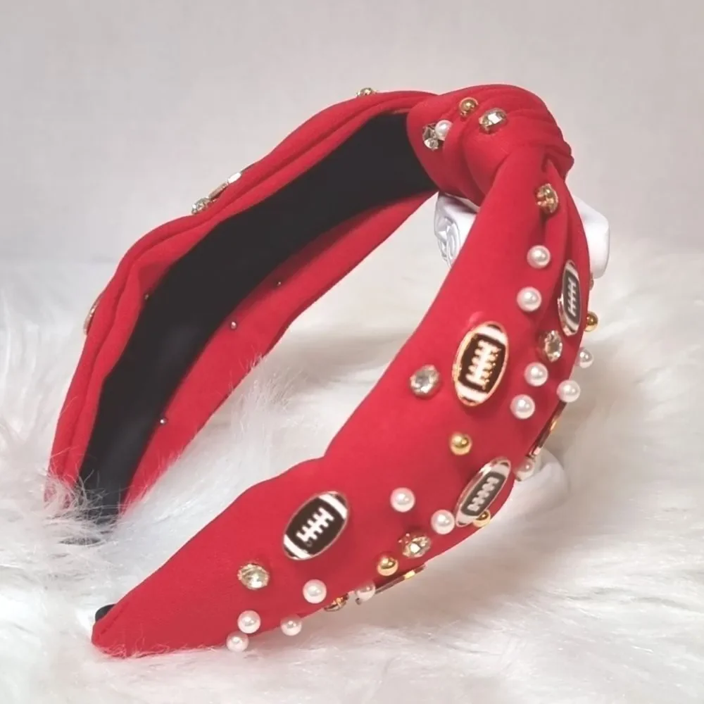 TEAM SPIRIT RED JEWELED FOOTBALL CHARM HEADBAND
